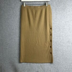 WORTH‎ NEW YORK Knit Ribbed Pencil Skirt Side Buttons Camel S neutral Classic